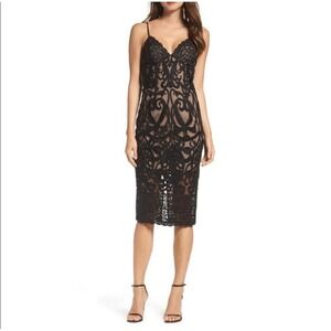 Bardot Gemma Black Lace Midi Cocktail Dress Size 8 M